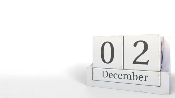 December 2 date on vintage cube calendar, 3D rendering — Stock Photo, Image