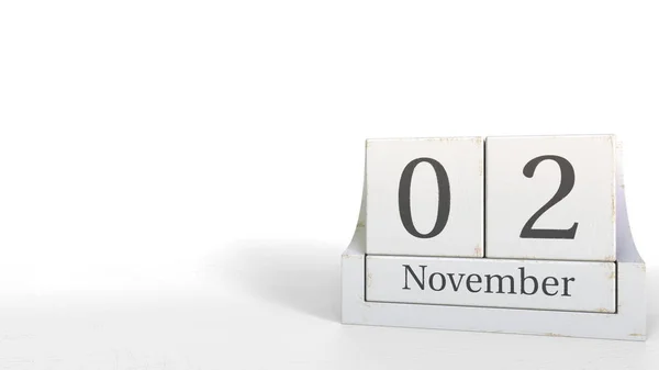 November 2 Datum auf Vintage Cube Kalender, 3D Rendering — Stockfoto