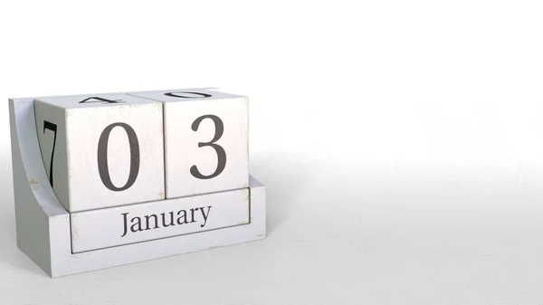 January 3 date on wood bricks calendar. 3D rendering — Stock Photo, Image