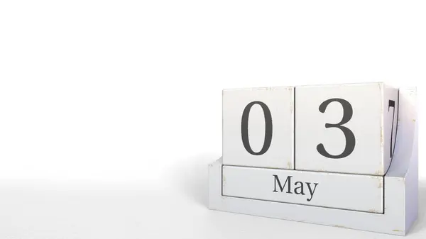 3 mei datum op hout bakstenen kalender. 3D-rendering — Stockfoto