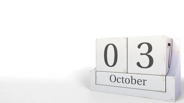 3. Oktober Datum auf Vintage Cube Kalender, 3D Rendering — Stockfoto