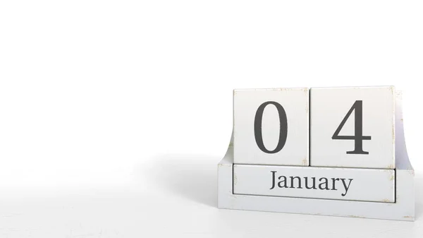 4 januari datum op houtblokken kalender. 3D-rendering — Stockfoto