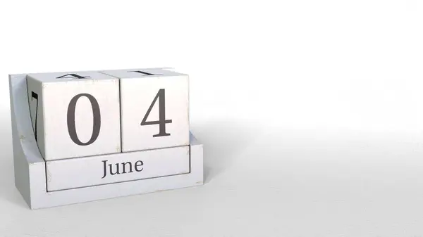 Junho 4 data no calendário de blocos retro, renderização 3D — Fotografia de Stock