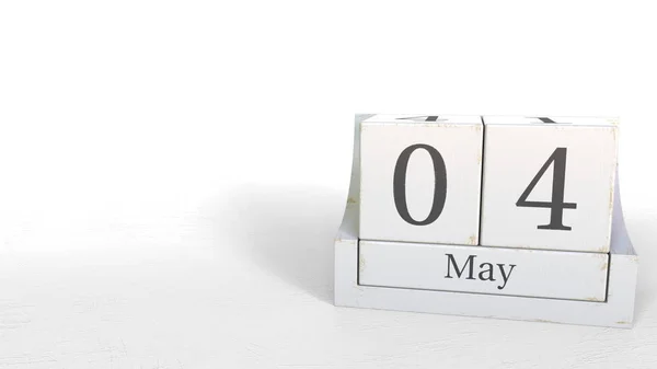 4 de mayo fecha en el calendario de bloques de madera. Renderizado 3D — Foto de Stock