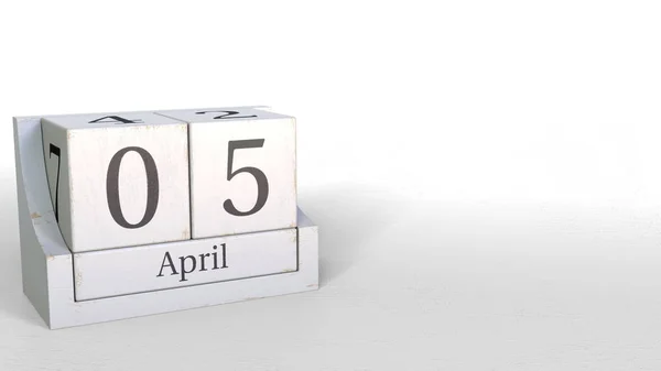 5. April Datum auf Retro-Blöcken Kalender, 3D-Rendering — Stockfoto