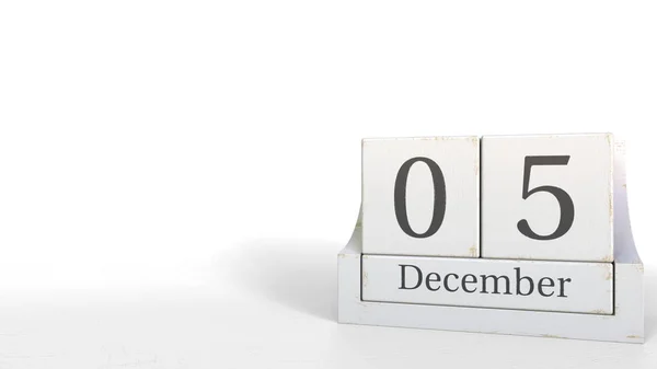 Cube calendar shows December 5 date. 3D rendering — Stock Photo, Image