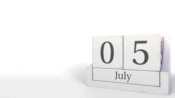 5 июля дата по календарю ретро блоков, 3D рендеринг — стоковое фото