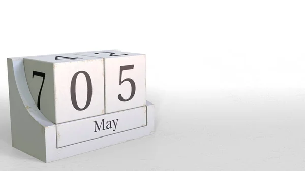 Календарь деревянных блоков показывает 5 мая даты, 3D рендеринг — стоковое фото
