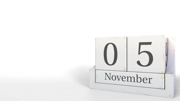 Holzwürfel-Kalender zeigt Datum vom 5. November, 3D-Rendering — Stockfoto