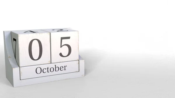 Calendrier blocs en bois montre Octobre 5 date, rendu 3D — Photo