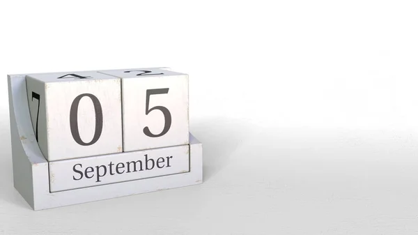 5 de septiembre fecha en el calendario de bloques de madera. Renderizado 3D —  Fotos de Stock