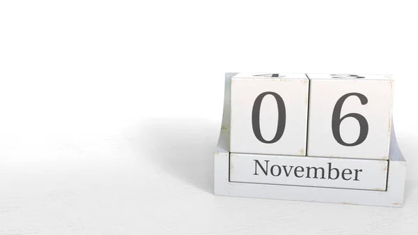6 листопада в календарі дерев'яних блоків. 3D візуалізація — стокове фото