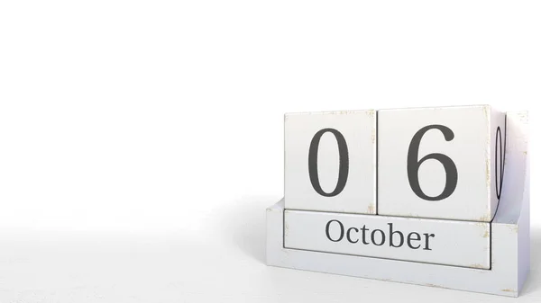 Küp Takvim 6 Ekim tarihini gösterir. 3D render — Stok fotoğraf