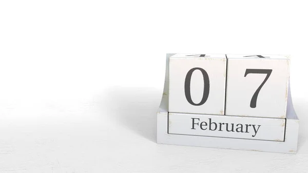 February 7 date on vintage cube calendar, 3D rendering — Stock Photo, Image