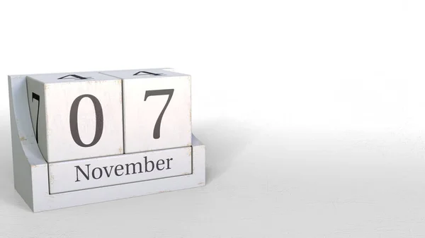 Календарь Куба показывает дату 7 ноября. 3D рендеринг — стоковое фото