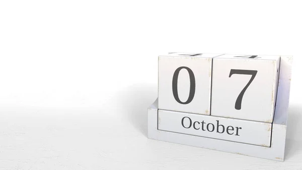Blocchi di legno calendario mostra 7 ottobre data, rendering 3D — Foto Stock
