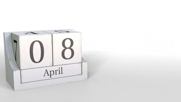 8 april datum träklossar kalendern. 3D-rendering — Stockfoto