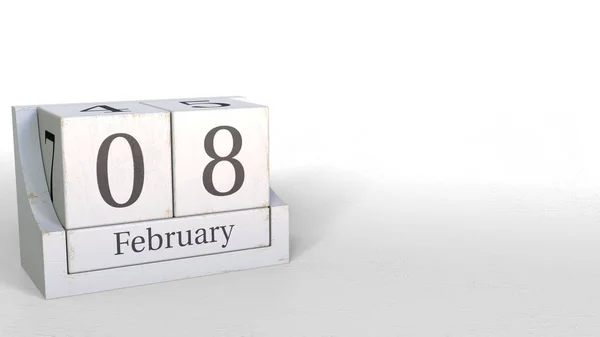 Wooden blocks calendar shows February 8 date, 3D rendering — Stock Photo, Image