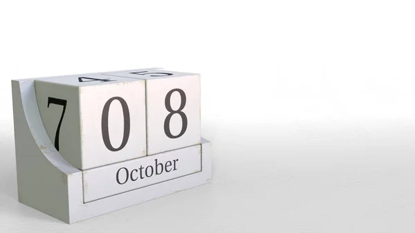 Der Würfelkalender zeigt den 8. Oktober an. 3D-Darstellung — Stockfoto