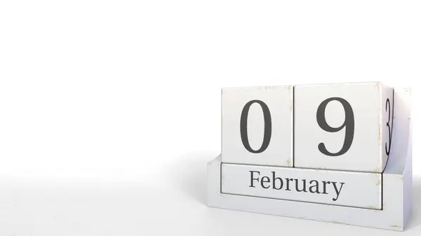 Wooden blocks calendar shows February 9 date, 3D rendering — Stock Photo, Image