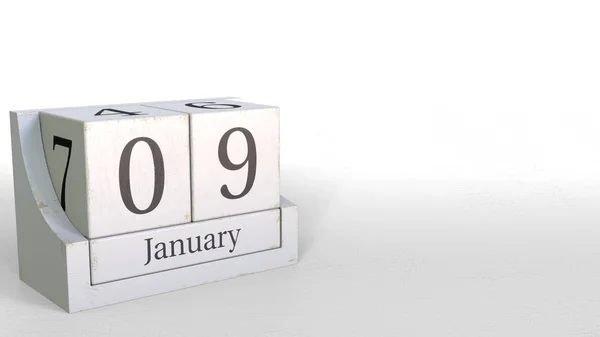 Januari 9 datum op retro blokkeert kalender, 3D-rendering — Stockfoto