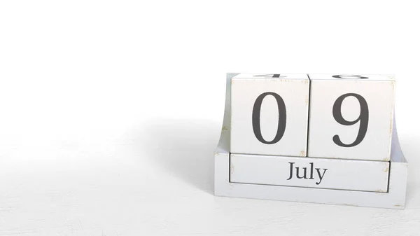 9 de julio fecha en calendario cubo vintage, 3D renderizado — Foto de Stock