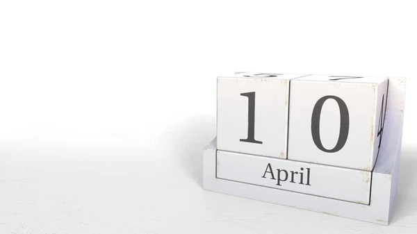 10. April Datum auf Holz Ziegel Kalender. 3D-Darstellung — Stockfoto