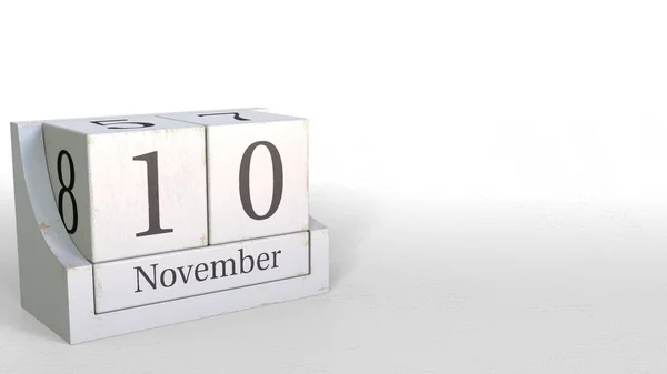 10 ноября дата на винтажный кубический календарь, 3D рендеринг — стоковое фото