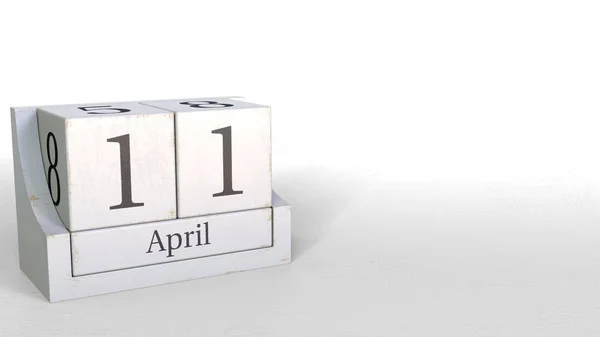 Houten blokken kalender bevat 11 April datum, 3D-rendering — Stockfoto