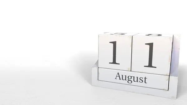 11 августа дата на винтажный кубический календарь, 3D рендеринг — стоковое фото