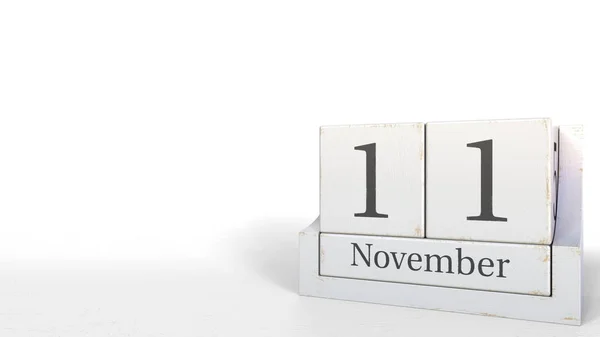 Cube calendar shows November 11 date. 3D rendering — Stock Photo, Image