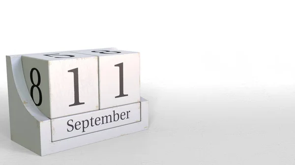 Ξύλινο κύβο ημερολόγιο δείχνει η 11η Σεπτεμβρίου ημερομηνία, 3d rendering — Φωτογραφία Αρχείου