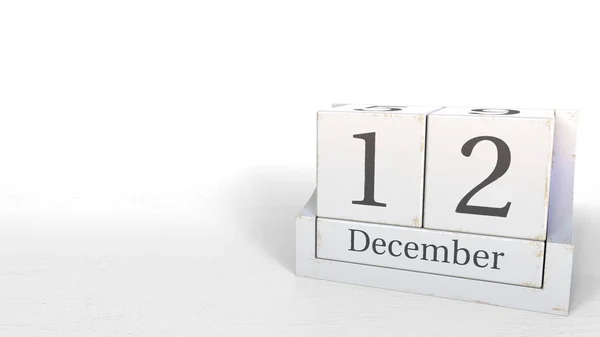 Calendário cubo mostra 12 de dezembro data. Renderização 3D — Fotografia de Stock