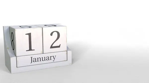 Houten kubus kalender bevat 12 januari datum, 3D-rendering — Stockfoto