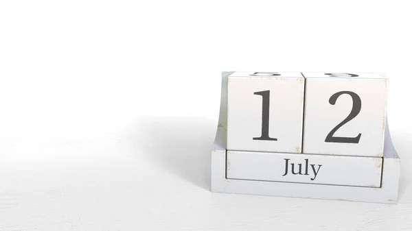 12 de julio fecha en el calendario de bloques de madera. Renderizado 3D — Foto de Stock