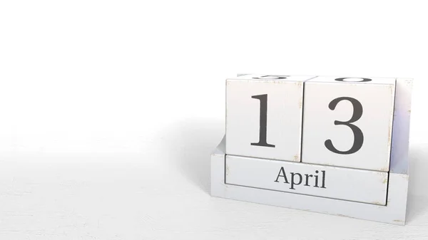 13 de abril data no calendário de tijolos de madeira. Renderização 3D — Fotografia de Stock