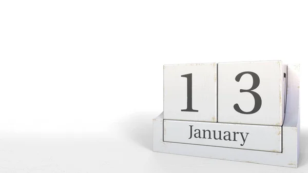 Wood cube calendar shows January 13 date, 3D rendering — Stock Photo, Image