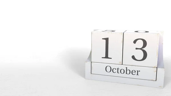 Holzblöcke Kalender zeigt 13. Oktober Datum, 3D-Rendering — Stockfoto