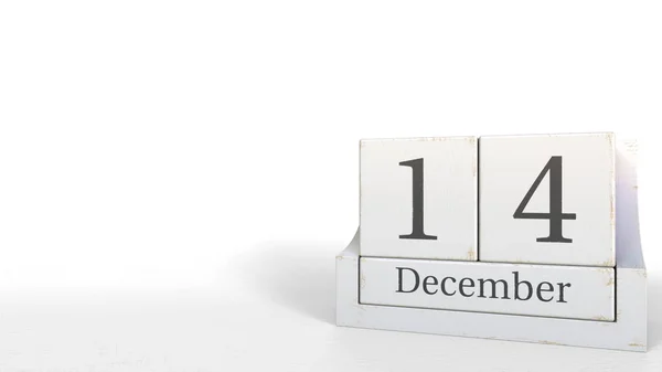 14 december datum op hout bakstenen kalender. 3D-rendering — Stockfoto