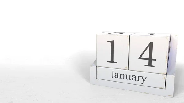 Houten blokken kalender bevat 14 januari datum, 3D-rendering — Stockfoto