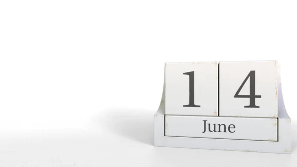 14 червня в календарі дерев'яних блоків. 3D візуалізація — стокове фото