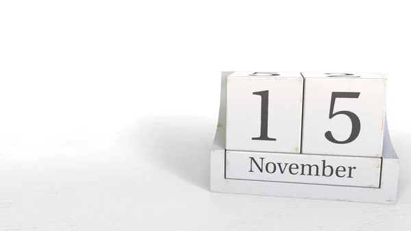 15 november datum op houtblokken kalender. 3D-rendering — Stockfoto