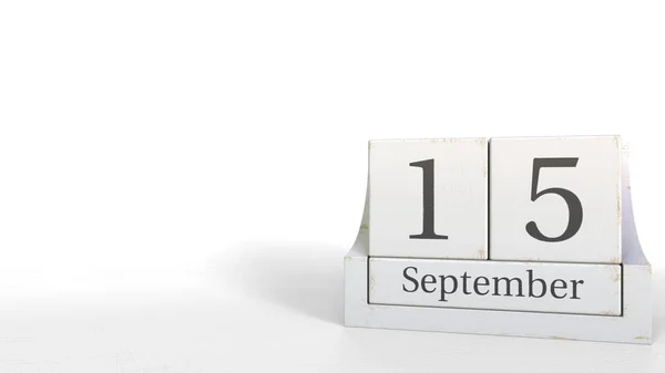 나무 벽돌의 달력에 날짜를 9 월 15 일입니다. 3 차원 렌더링 — 스톡 사진