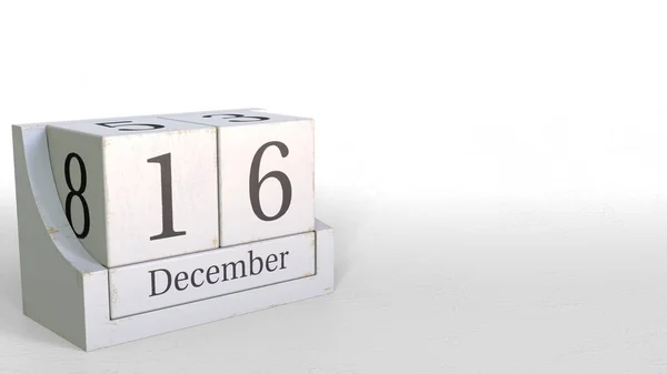 Kubus kalender wordt 16 December datum weergegeven. 3D-rendering — Stockfoto