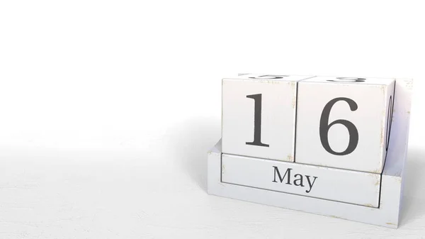 Календарь кубов показывает 16 мая даты. 3D рендеринг — стоковое фото