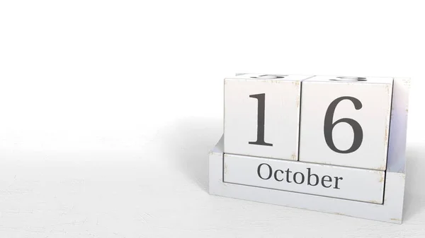 Houten blokken kalender bevat 16 oktober datum, 3D-rendering — Stockfoto