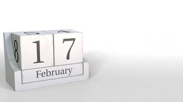 Houten kubus kalender bevat 17 februari datum, 3D-rendering — Stockfoto