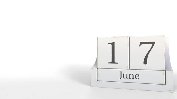 Календар дерев'яних блоків показує 17 червня дату, 3D рендеринг — стокове фото