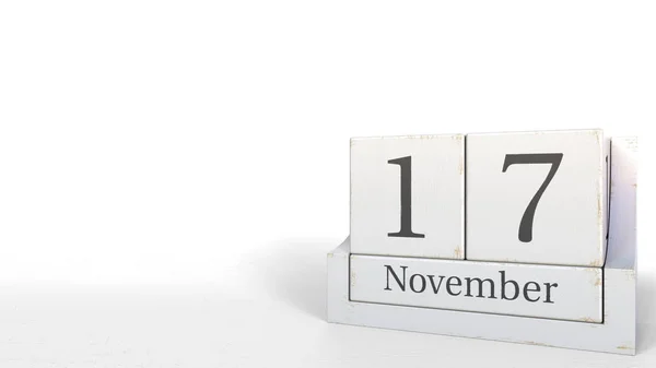 17 Νοέμβρη ημερομηνία στο ημερολόγιο ξύλινα μπλοκ. 3D rendering — Φωτογραφία Αρχείου