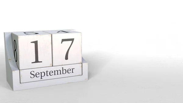 Wooden blocks calendar shows September 17 date, 3D rendering — Stock Photo, Image